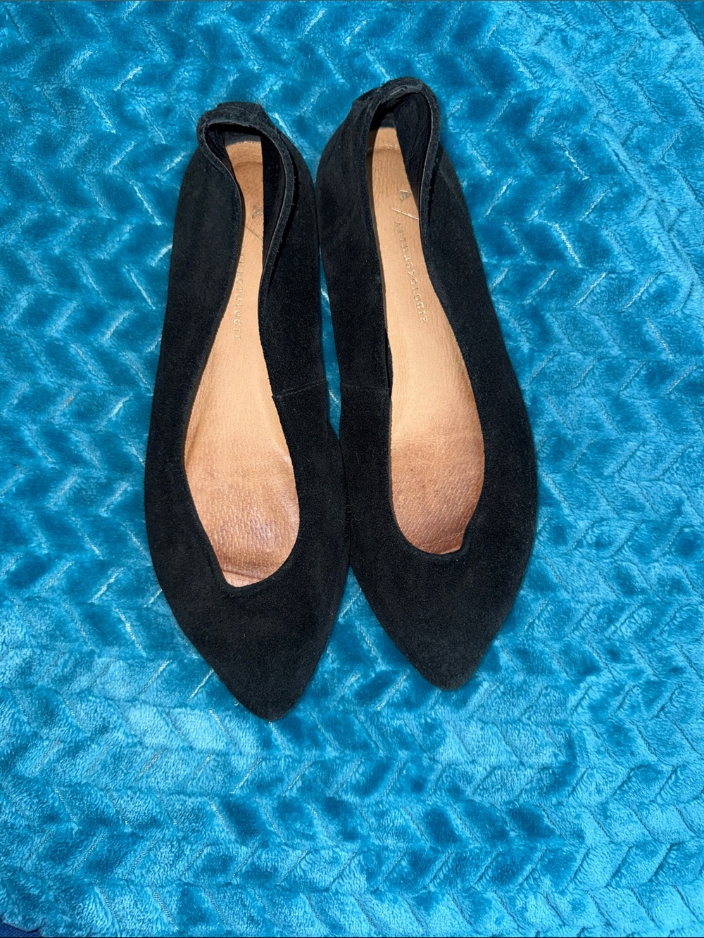 Anthropologie Jessica Black Suede Pointed-Toe Ballet Flats - 7 - Picture 2 of 5